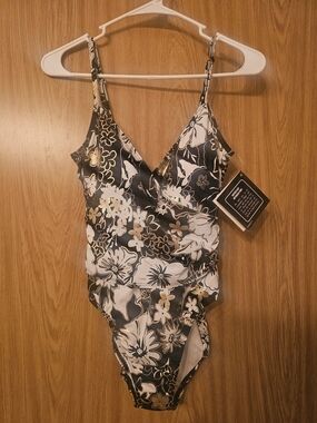 New With Tags Sunseller Metallic Floral Wrap One-Piece